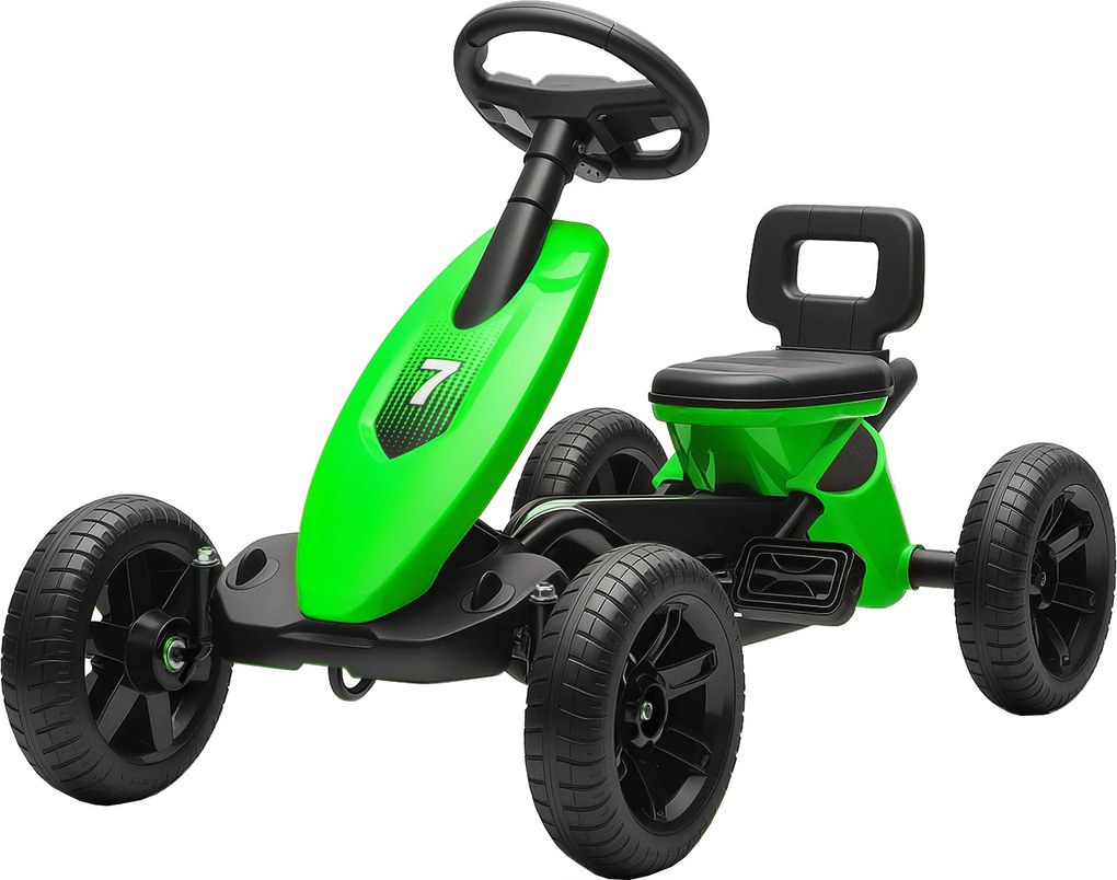 Kart a pedais para crianças, karting infantil para idades entre os 2 e os 5 anos com rodas silenciosas em EVA, com marcha à frente e à ré, verde