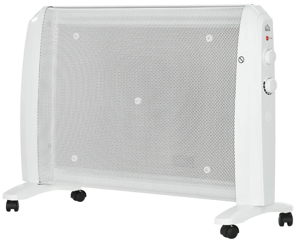 HOMCOM Aquecedor Mica 1000W 2000W Elétrico 2 Níveis Potência Termostato Regulável Compacto Eficiente 79x27x54 cm Branco | Aosom Portugal