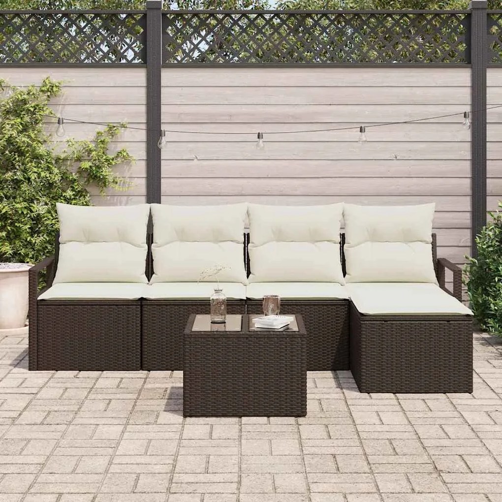 Conjunto de Sofá de Jardim de 5 Peças com Almofadas de Rattan Sintétic