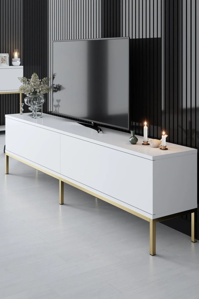Móvel de TV Lord – Branco e Dourado – 180 cm x 47 cm x 30 cm