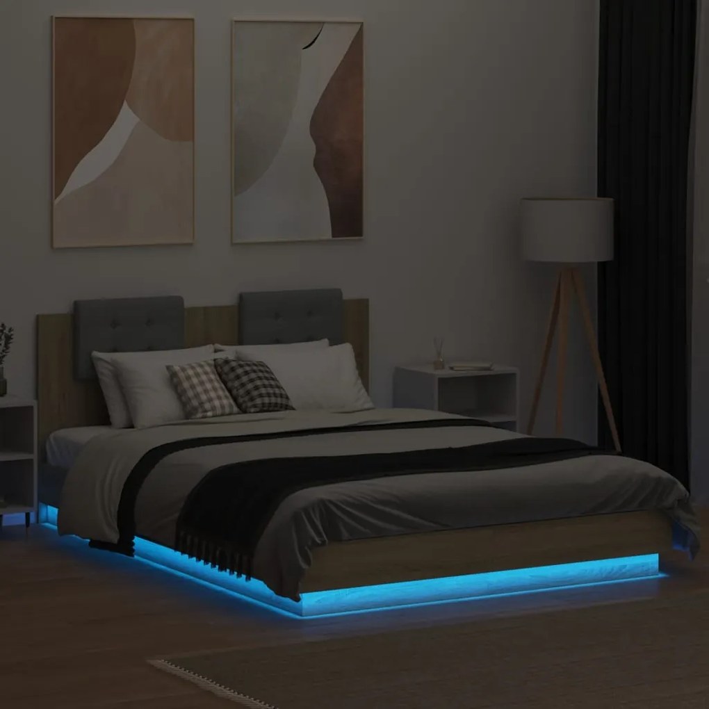 Estrutura cama c/ cabeceira/luzes LED 120x200cm carvalho sonoma