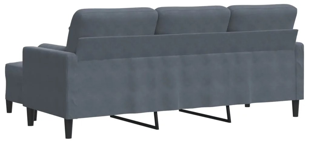 Sofá de 3 lugares com apoio de pés 180 cm veludo cinza-escuro