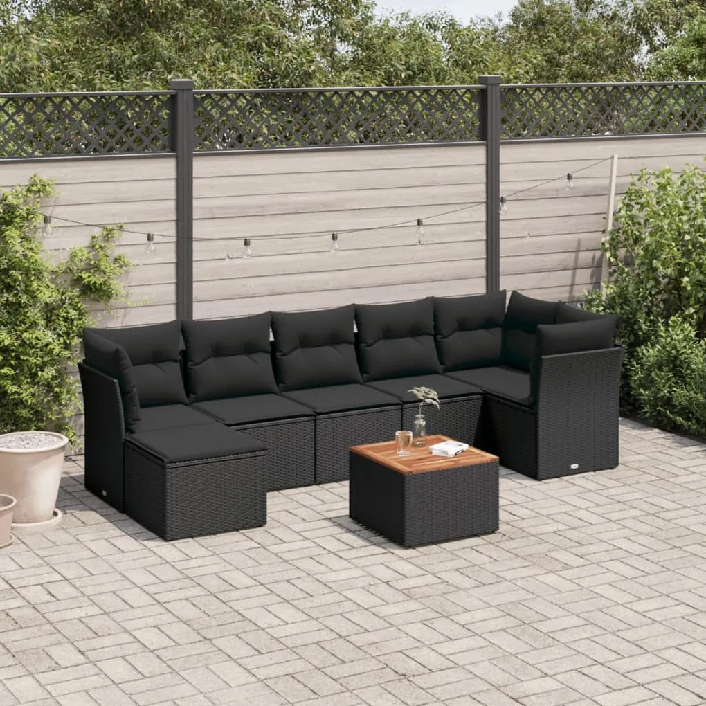 vidaXL 8 pcs conjunto sofás de jardim com almofadões vime PE preto
