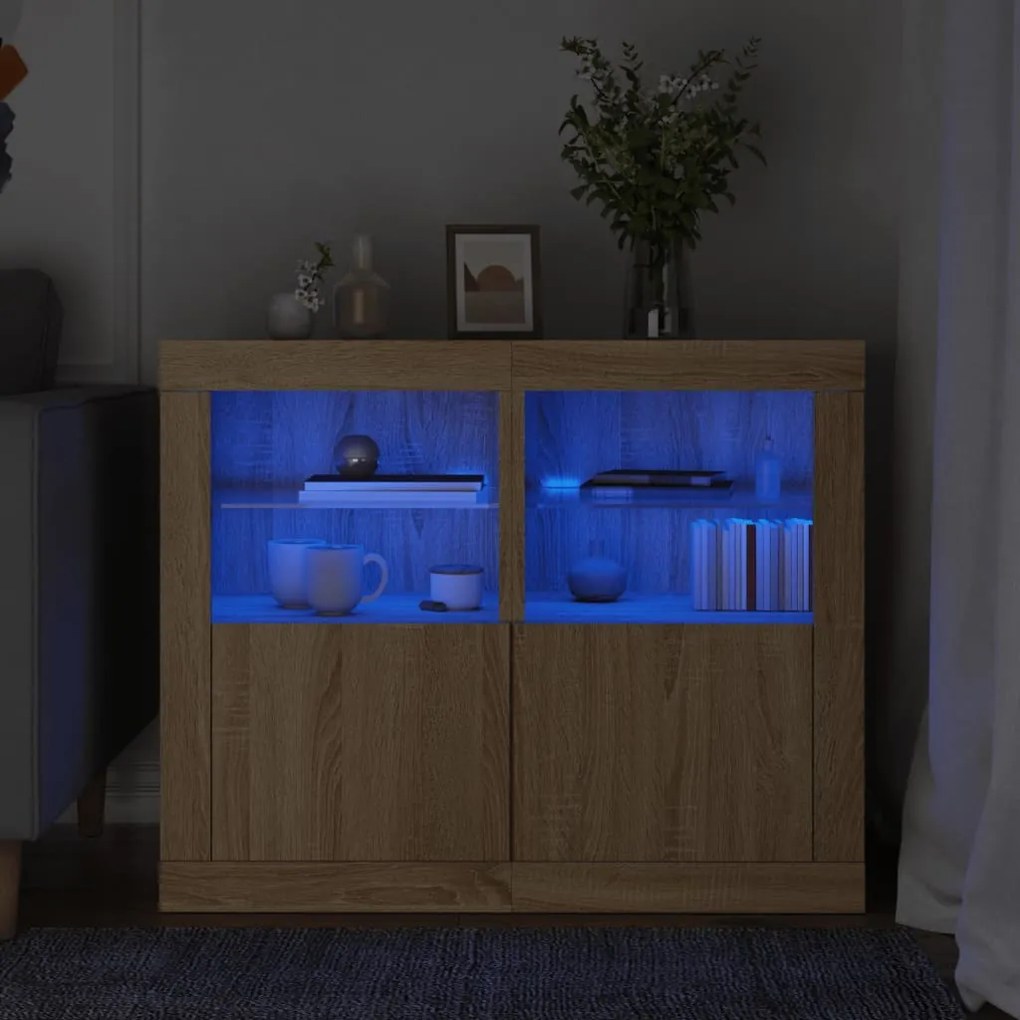 vidaXL Mesas de apoio c/ LEDs 2 pcs derivados madeira carvalho sonoma