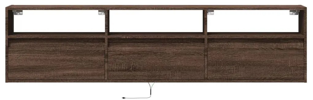 Móvel parede p/ TV c/ luzes LED 180x31x45 cm carvalho castanho