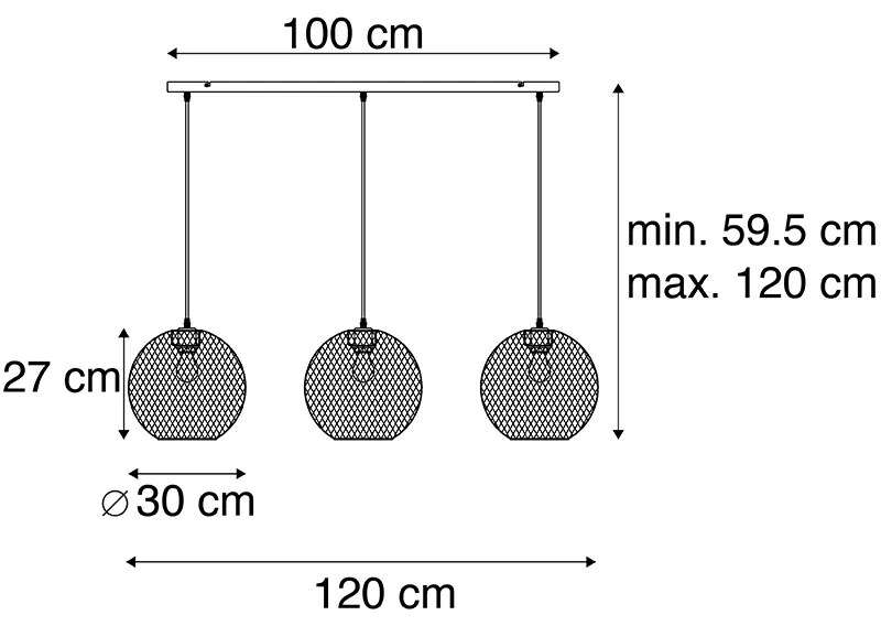 Candeeiro suspenso moderno 3-luzes pretas - MESH Ball Moderno