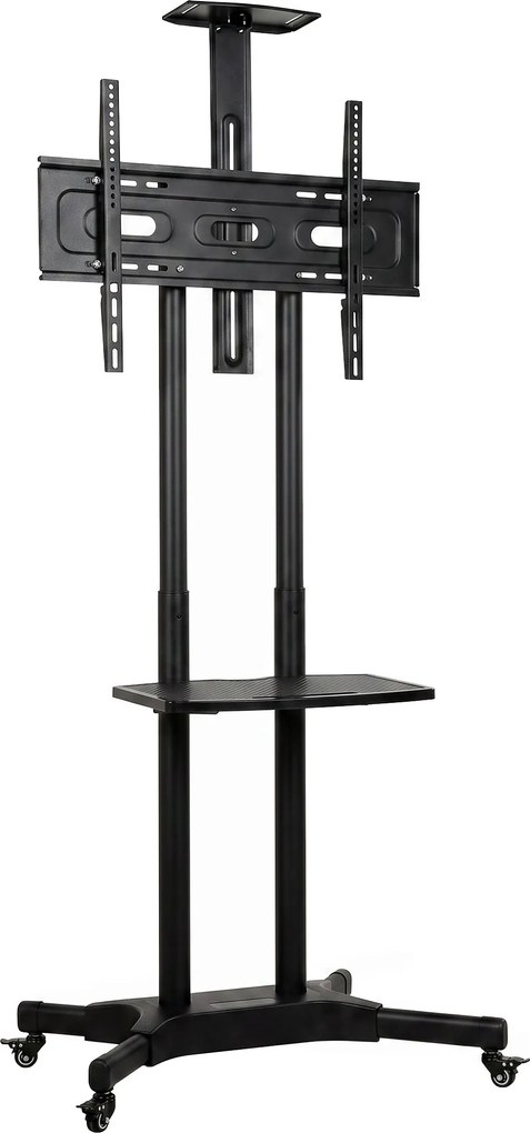 HOMCOM Suporte de TV com rodízios para televisores de 81,3–190,5 cm Suporte de TV ajustável em altura com 2 prateleiras, metal, VESA máx. 400x600mm | Aosom Portugal