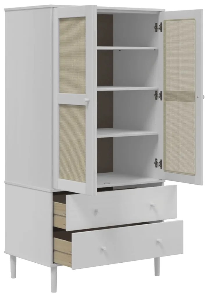 Roupeiro SENJA aspeto vime 90x55x175 cm pinho maciço branco