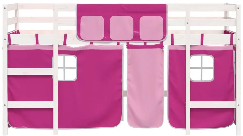 Cama alta p/ criança c/ cortinas 90x190 cm pinho maciço rosa