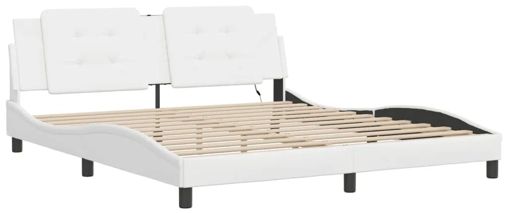 Estrutura cama c/ luzes LED 180x200 cm couro artificial branco