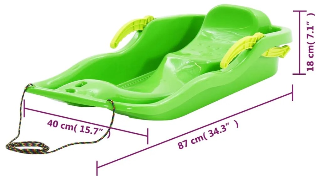 Trenó com travões 87x40x18 cm polipropileno verde