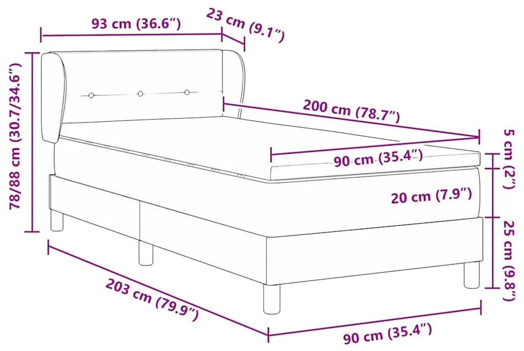 Cama Box com Colchão Azul 90x200 cm Tecido
