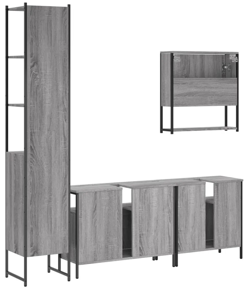 4 pcs Conjunto móveis casa de banho madeira proc. cinza sonoma
