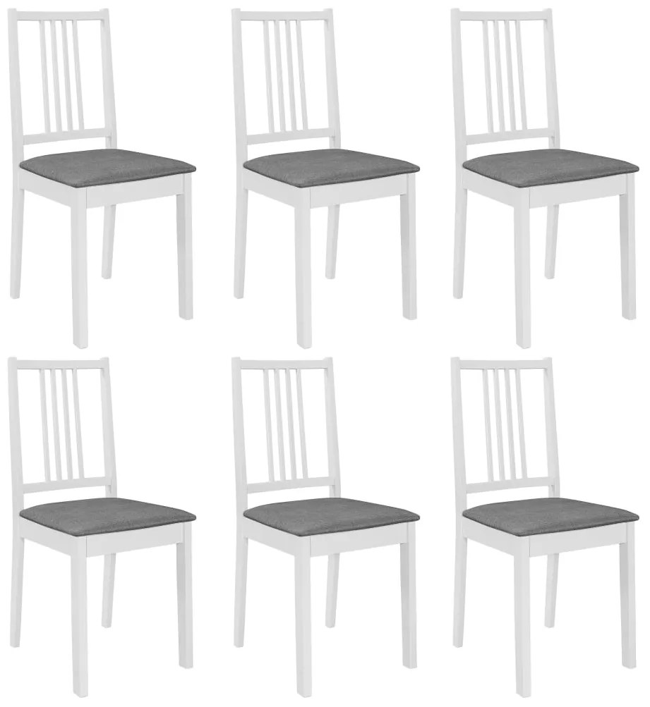vidaXL Cadeiras de jantar com almofadões 6 pcs madeira maciça branco