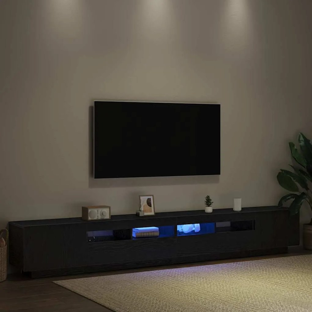 Estante de TV vidaXL com Luzes LED em Carvalho Preto 260x35x40 cm em M