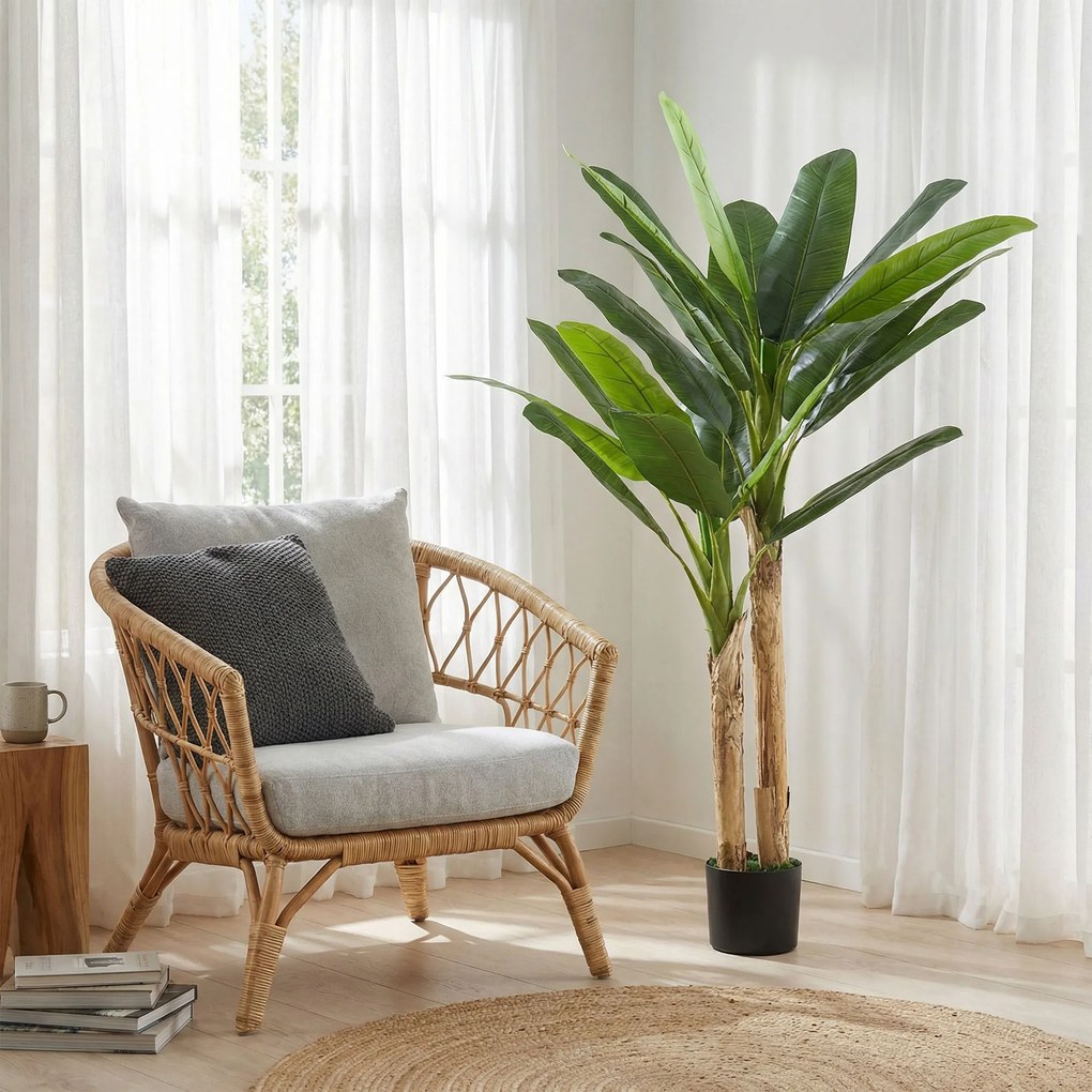 Planta Artificial de Bananeira 150 cm com Vaso - Ideal para Decoração de Interiores - Cor Verde