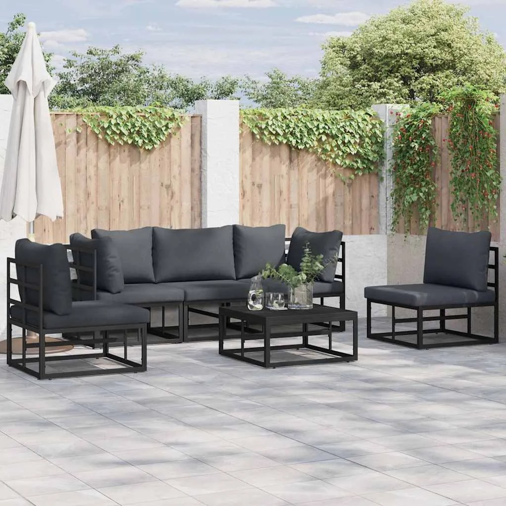 vidaXL Conjunto de Sofá de Jardim 5 pcs Preto 213 x 71.5 x 71 cm