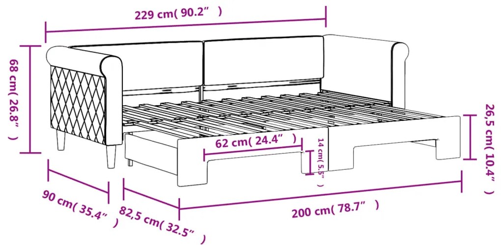 Sofá-cama com gavetão 80x200 cm veludo cinzento-claro