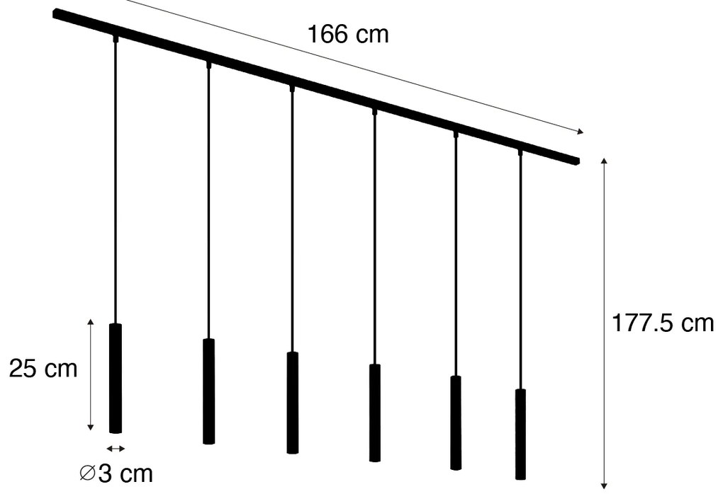 Sistema de iluminação de trilho moderno com 6 pendentes bege e preto monofásico - Slimline Keno