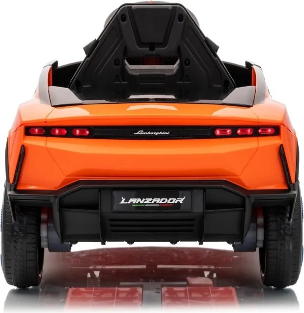 Carro elétrico para crianças Lamborghini Lanzador 12V Pneus em borracha maciça, banco em pele sintética Laranja