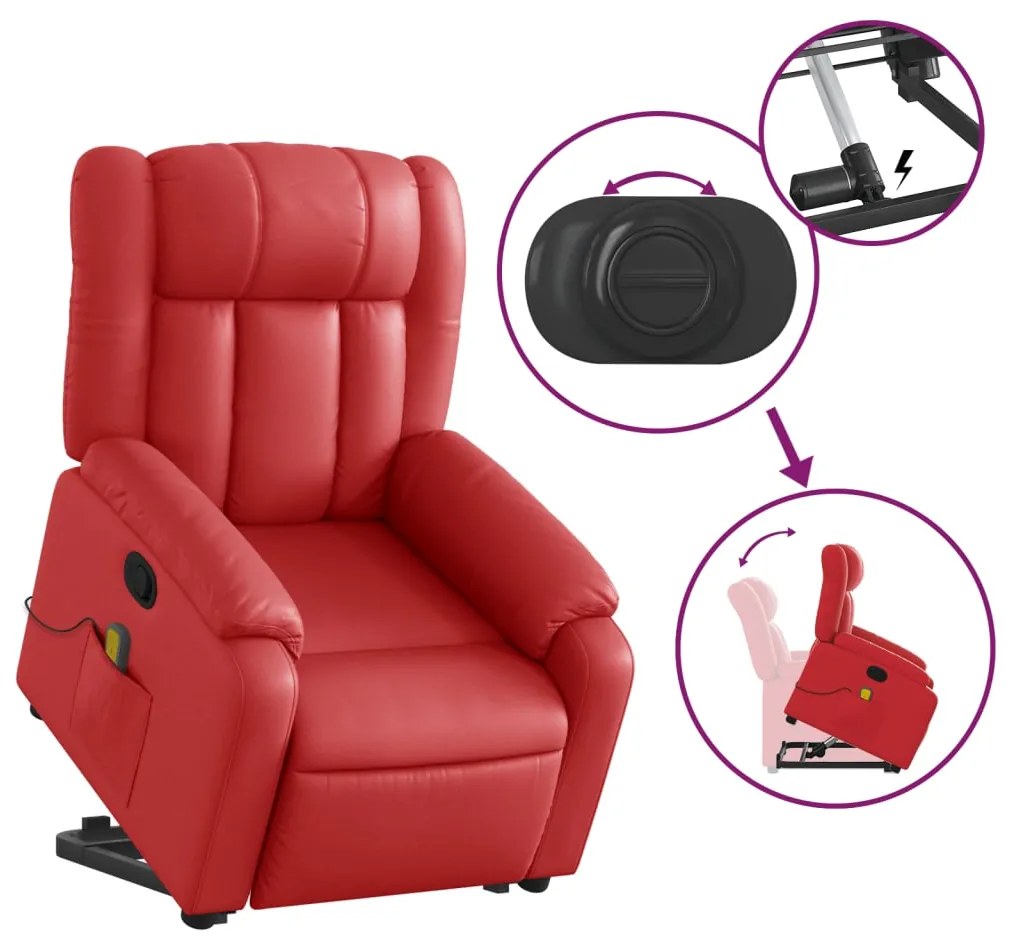 Poltrona massagens reclinável elevatória couro artif. vermelho