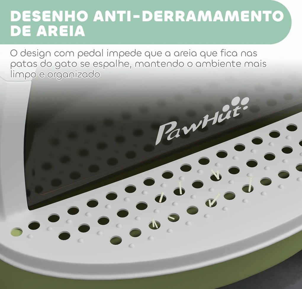 Caixa de Areia para Gatos Fechada com Tampa e Bandeja Amovíveis Filtro de Carvão e Pá 40,5x52x39 cm Branco e Verde