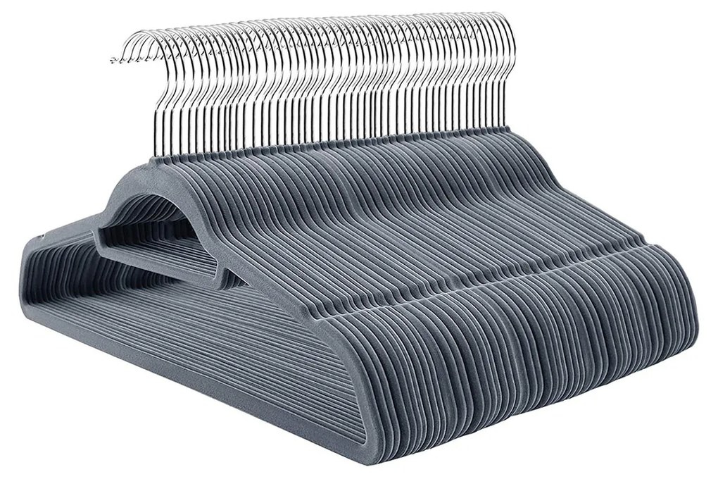 Conjunto de 100 cabides em veludo com barra 45 x 23,5 cm cinzento claro