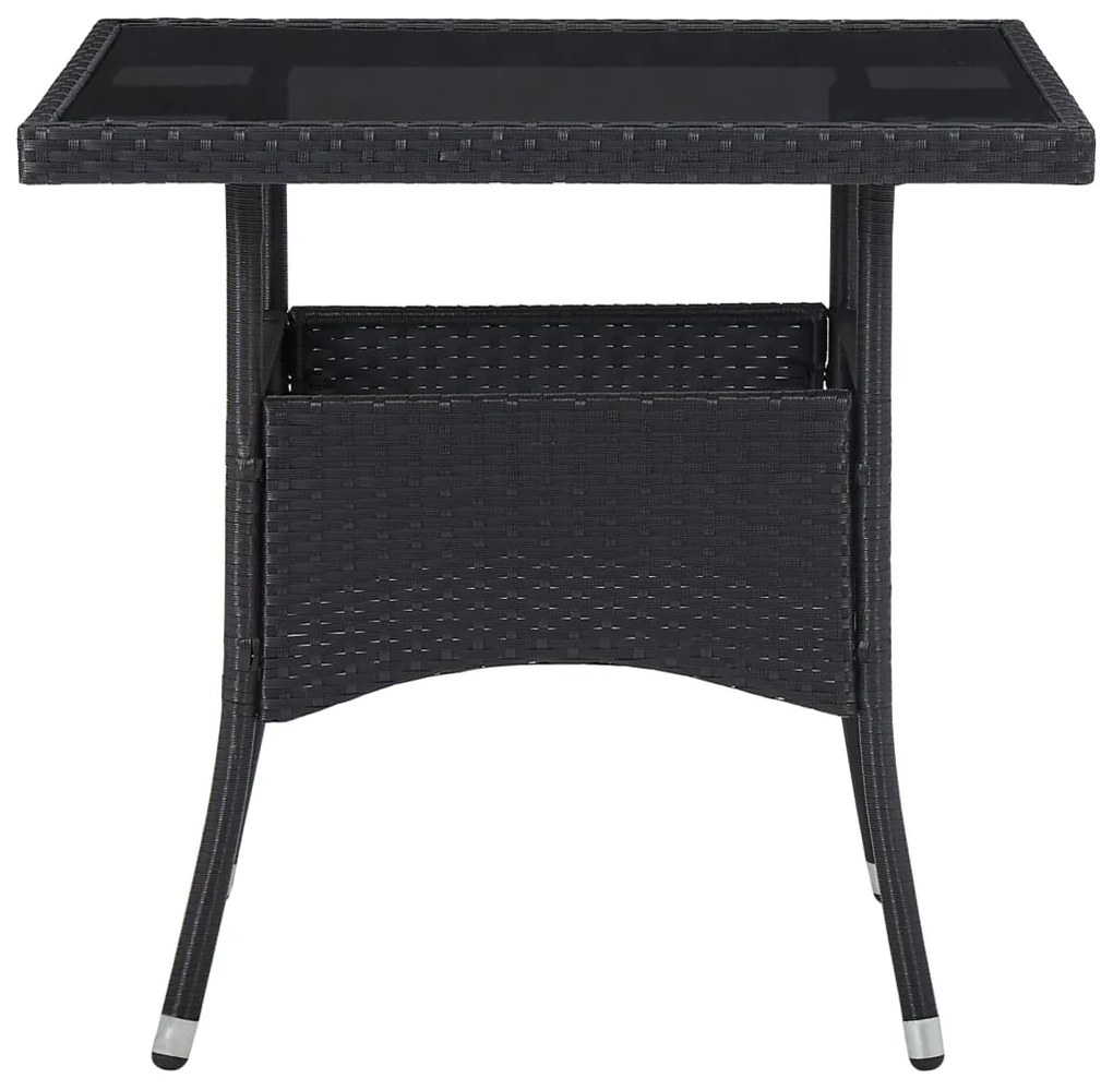 3 pcs conjunto de jantar para jardim vime PE e vidro preto