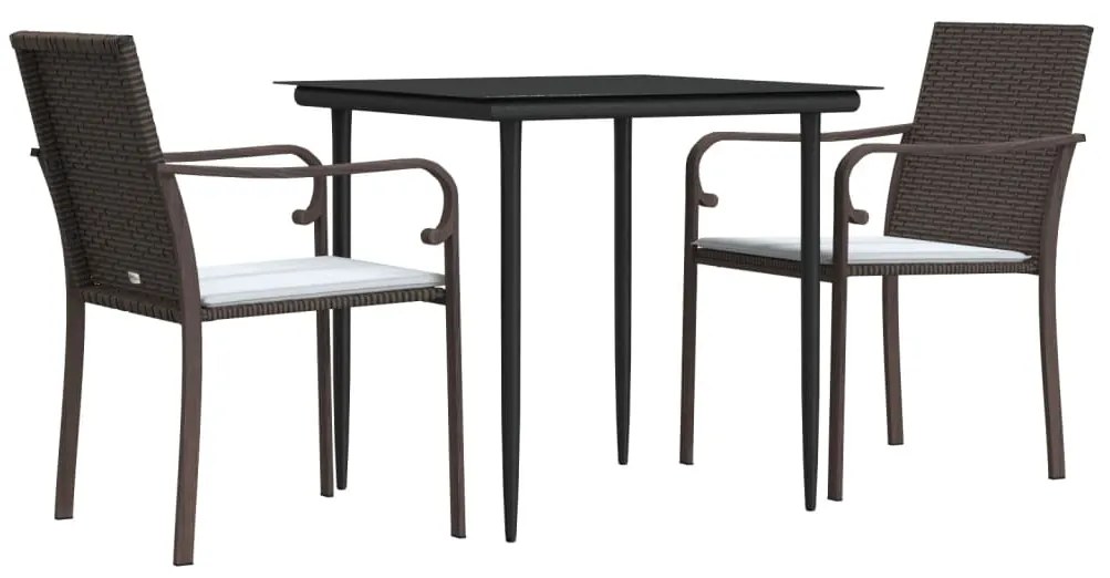 3 pcs conjunto de jantar p/ jardim c/ almofadões vime PE e aço