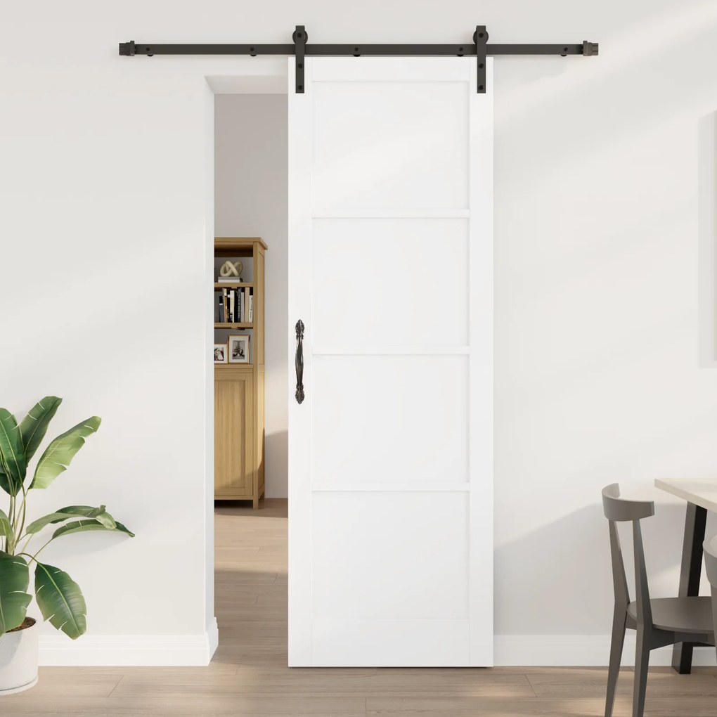 Porta Deslizante vidaXL com Conjunto de Hardware Branca 78x232 cm Madeira Sólida de Pinho