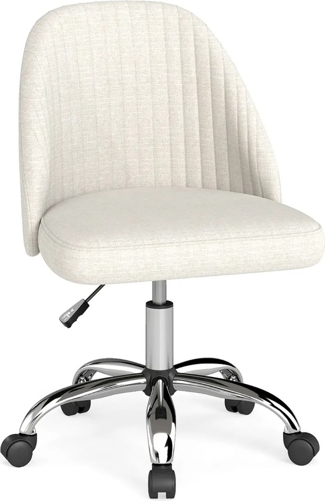 Cadeira de escritório moderna sem braços giratória, com encosto curvo e assento estofado com altura ajustável, bege