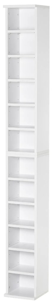 HOMCOM Estante para CD ou DVD com 12 Compartimentos para 204 CDs e Prateleira Ajustável 2 Unidades 21x22,5x88,5cm Branco | Aosom Portugal