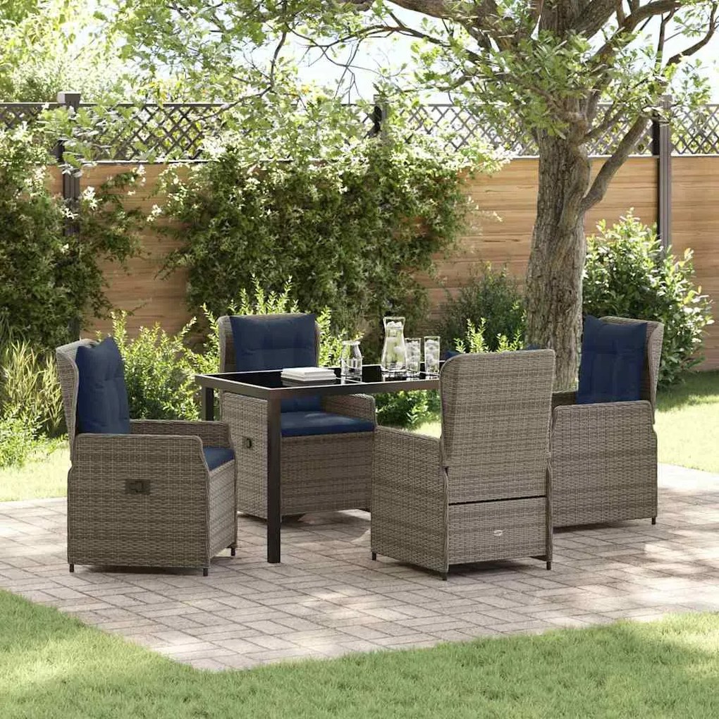 vidaXL Conjunto de Jantar de Jardim 5 Peças Vime Poli Cinza