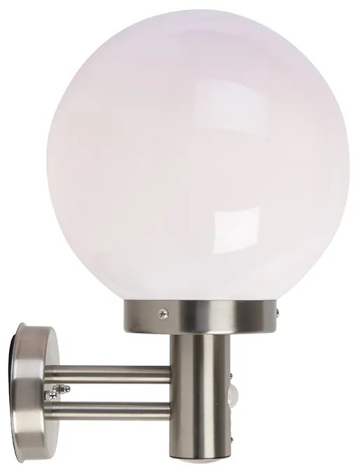 Candeeiro de parede exterior em aço inoxidável IP44 com detetor de movimento - Sfera Moderno