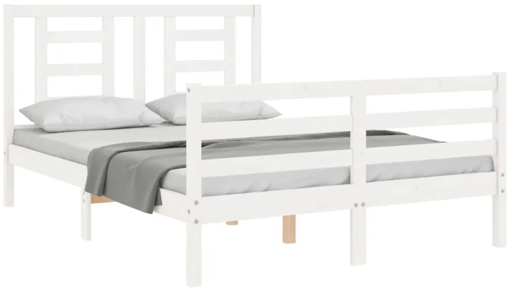 Estrutura de cama com cabeceira 140x200cm madeira maciça branco
