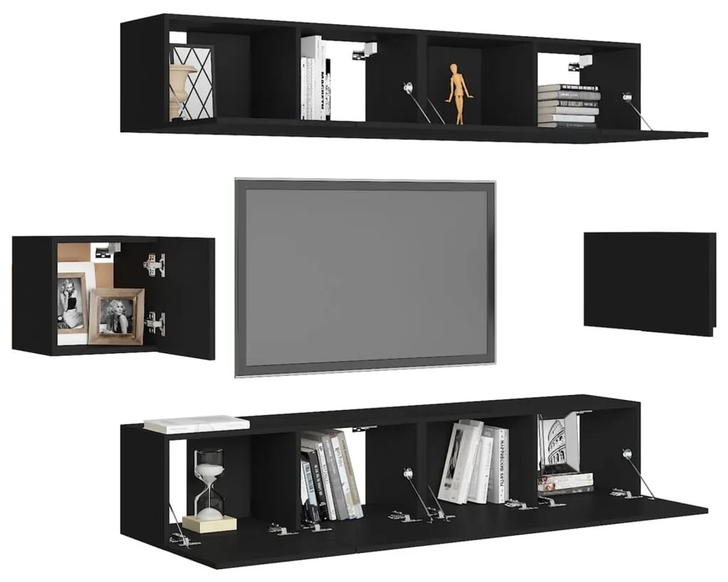 6 pcs conjunto de móveis de TV derivados de madeira preto