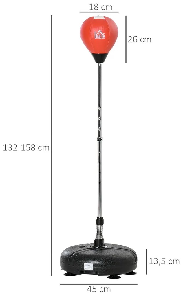 Saco de Boxe de Pé com Altura Ajustável de 4 Níveis Punching Ball com Base Preenchida Luvas e Inflador para Adultos e Adolescentes Ø45x132-158cm Preto