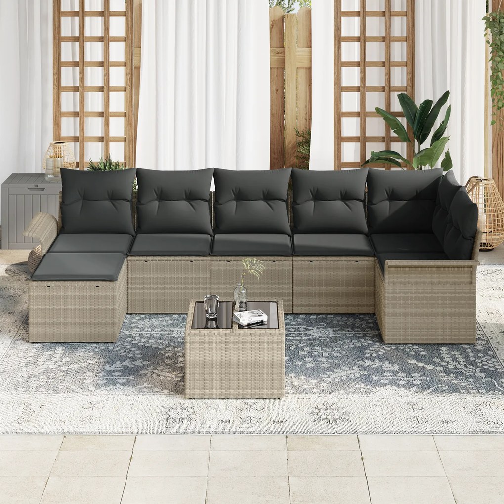 Conjunto de Sofá de Jardim de 8 Peças com Almofadas Cinza Polyrattan,