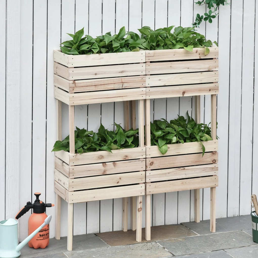 Conjunto de 4 floreiras com pés modulares 50 x 30 x 60 cm - Insertos de irrigação com película protetora - Madeira de abeto natural