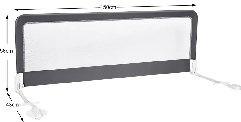 Barra de segurança para bebés para camas com altura ajustável 150 x 55 cm cinza