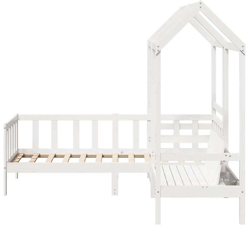 Conj. sofá-cama e banco c/ telhado 80x200cm pinho maciço branco