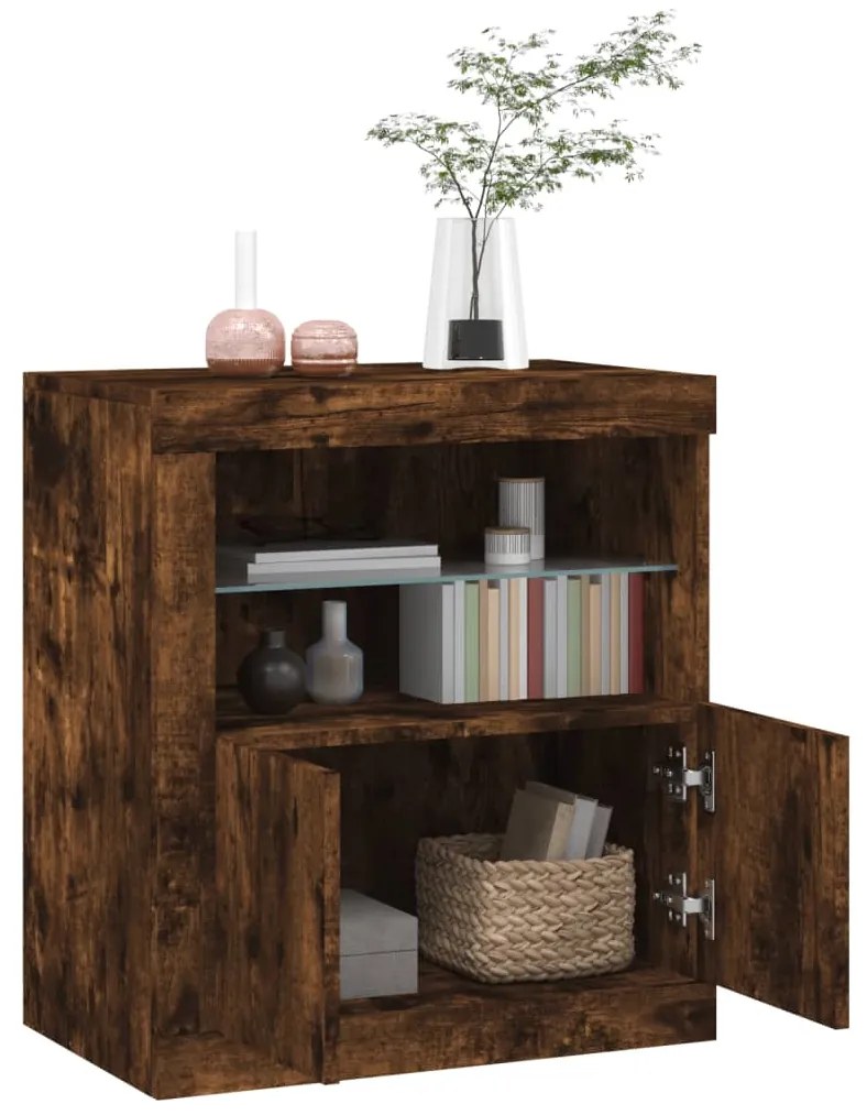 Aparador com luzes LED 60,5x37x67 cm carvalho fumado