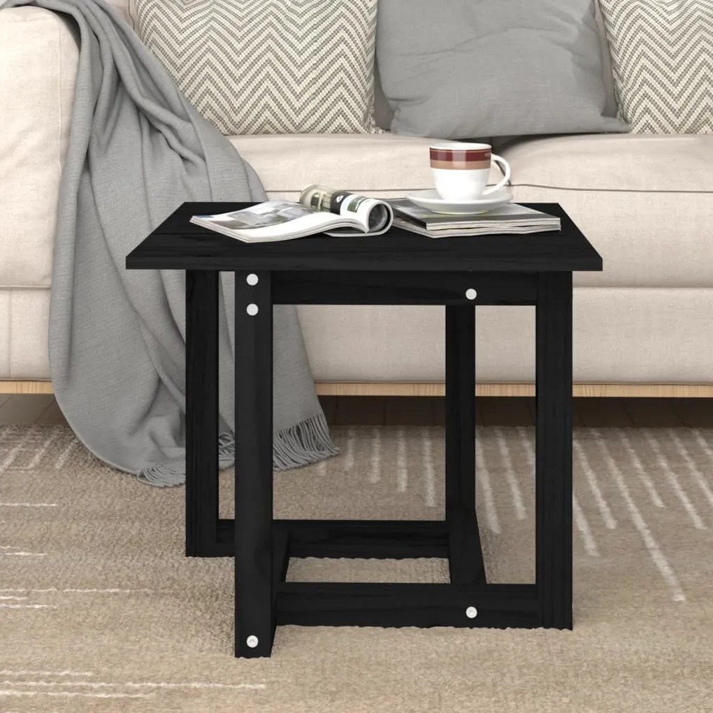 822176 vidaXL Mesa de centro 50x50x45 cm madeira de pinho maciça preto