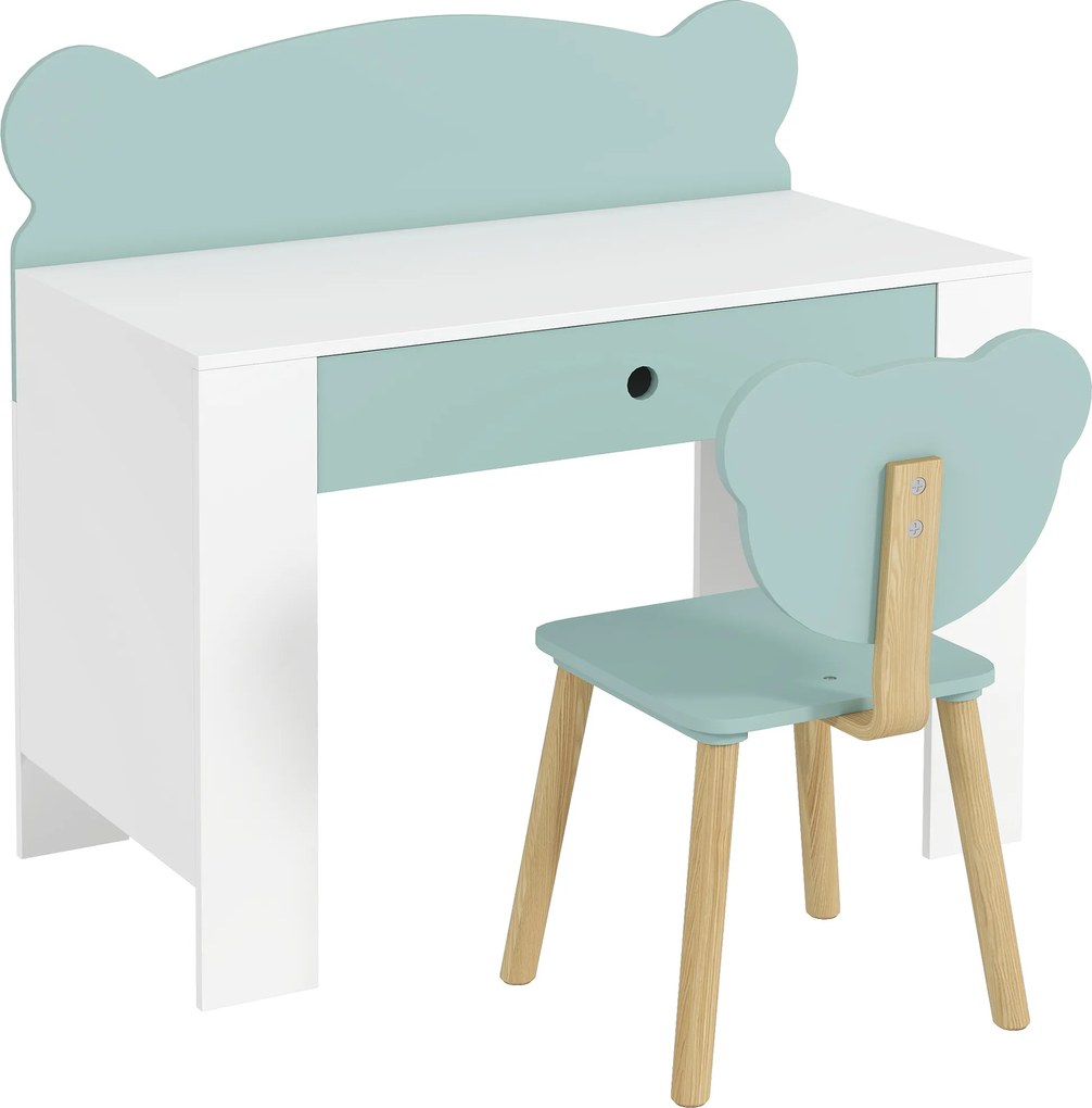 AIYAPLAY Mesa infantil com cadeira, mesa e cadeira com gaveta e tampo largo, 80 x 41 x 74,5 cm, verde | Aosom Portugal
