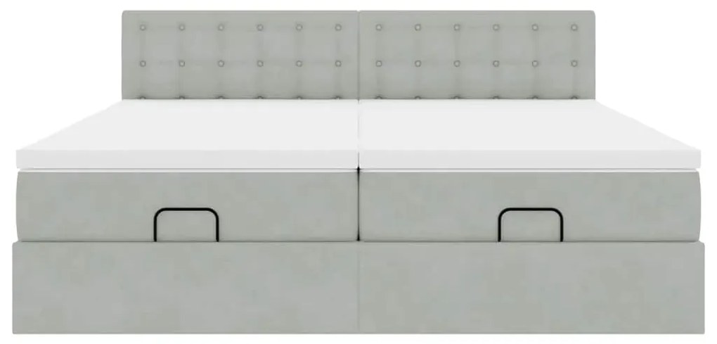 Estrutura cama otomana colchões 160x200cm veludo cinzento claro
