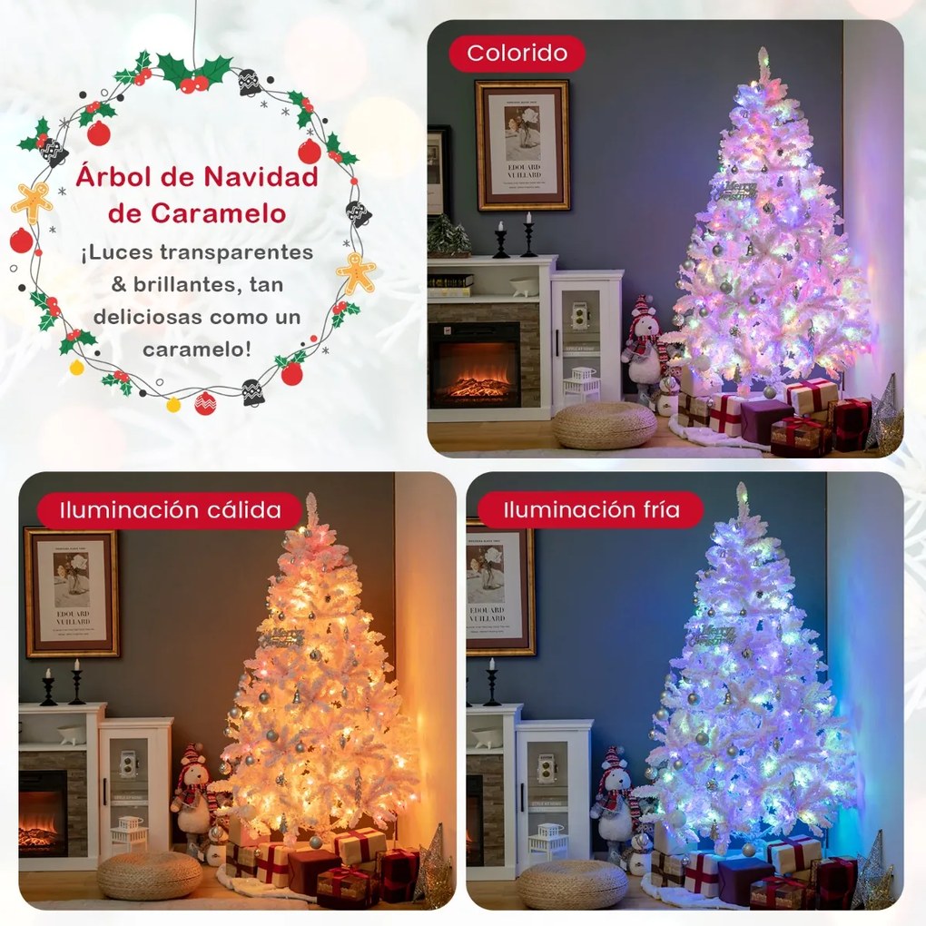 Árvore de Natal articulada rosa de 185 cm 808 postes de perna em PVC 350 luzes LED e 8 modos de iluminação Rosa