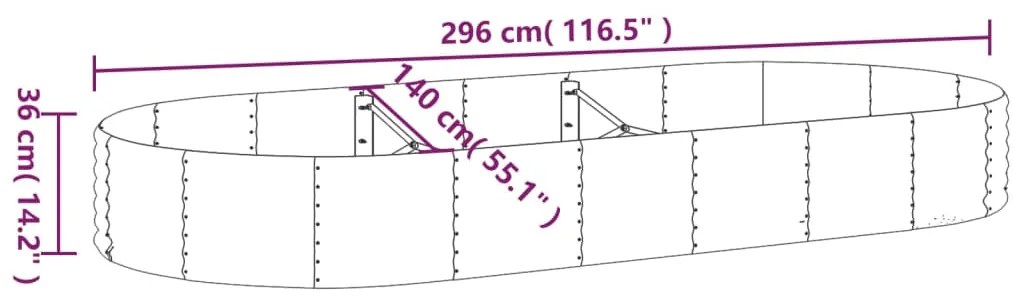 Canteiro elevado jardim 296x140x36 aço revestido a pó antracite