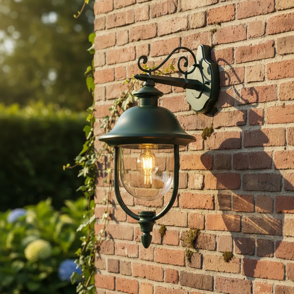 Candeeiro de Parede Exterior Clássico Verde Escuro com Vidro Transparente IP44 - Genoa