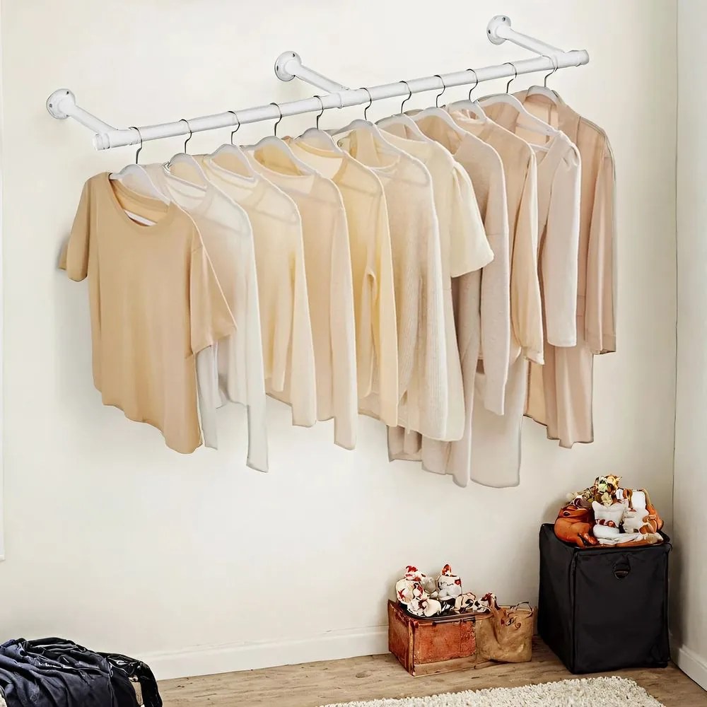 Varão para roupa para parede 30,4 x 170 x 7 cm Branco