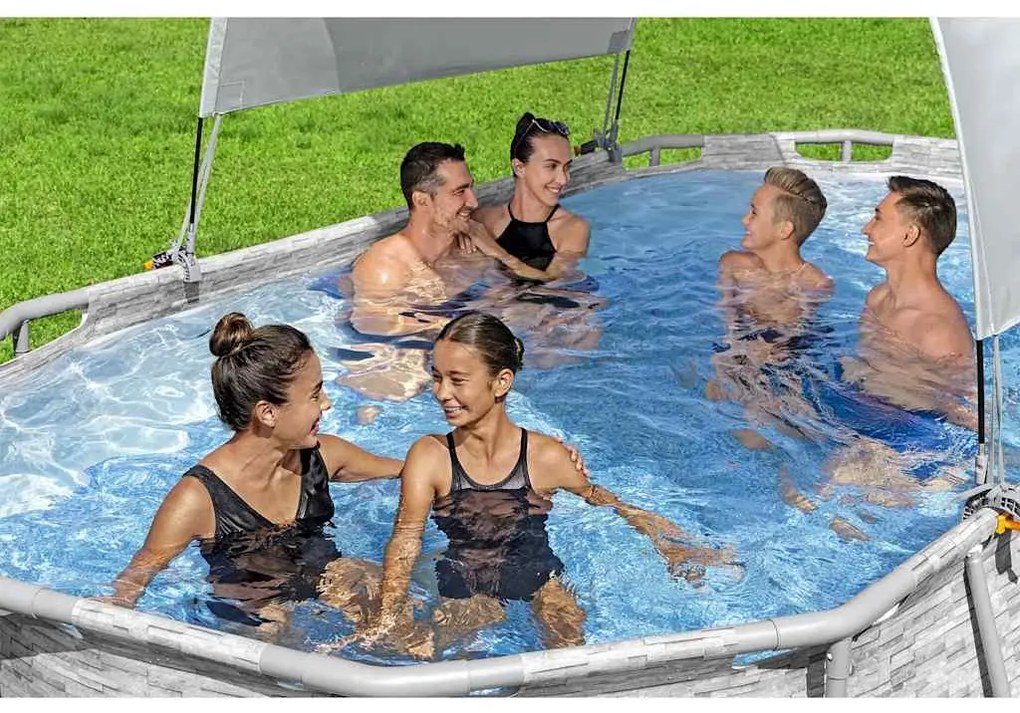 Toldo para piscina acima do solo branco